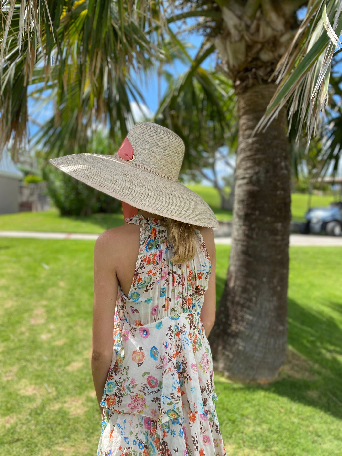 Daisy Sun Hat - Wide & Short Red Grosgrain Ribbon